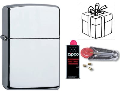 Geschenkset Zippo- ZIPPO met ZIPPO BENZINE en Vuursteentjes-uniek cadeau