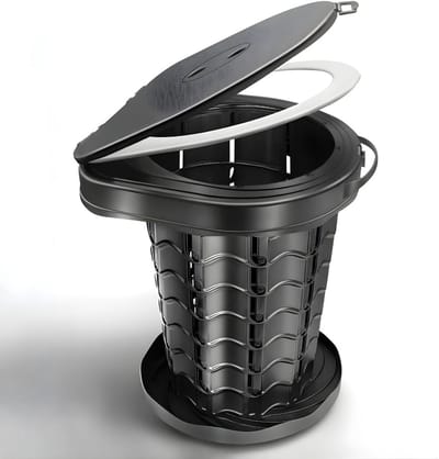 KAD® Camping Toilet - Compact & Opvouwbaar - Draagbare Toiletemmer voor Camper, Caravan & Noodgevallen - Zwart - 34cm x 32cm x 8cm