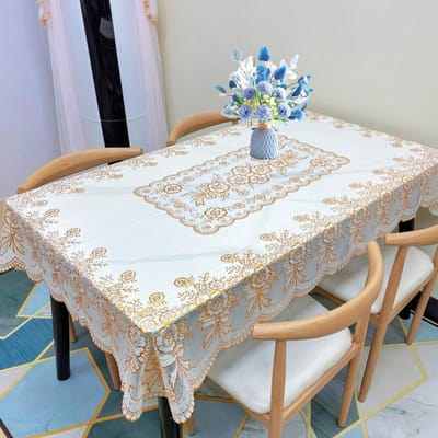 PVC Hot Stamping Tafelkleed Waterdicht Oliebestendig Wasvrij Hittebestendig Eettafelmat Huishoudelijk Salontafelkleed 90x140cm white