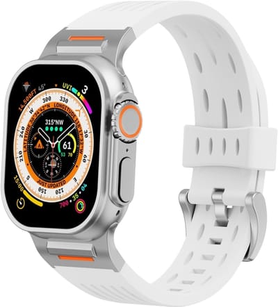 Stravo Robuust Mechanisch Siliconen Sportbandje met Ventilatiegaten – Geschikt voor Apple Watch 46mm (Series 11/10), 45mm (Series 7/8/9), 44mm (Series 4/5/6, SE 1/2/3), 49mm (Ultra 1/2/3) – Ademend Siliconen Horlogebandje – Wit
