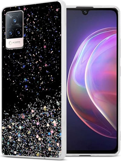 Cadorabo Hoesje geschikt voor Vivo V21 4G / 5G in Zwart met Glitter - Beschermhoes van flexibel TPU silicone met fonkelende glitters Case Cover Etui