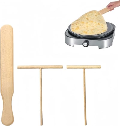 Pannenkoekenverdelers 3 stuks - Crêpes wenteler - Deeg verdelen - T-vorm ontwerp - Houtkleur