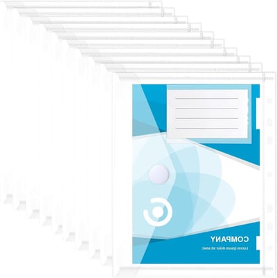 Set van 10 Transparante A5 Documentenmappen met 7 Gaten en Labelzak - Ideaal voor Archiveren en Organiseren van Documenten, 22.9 x 18 cm