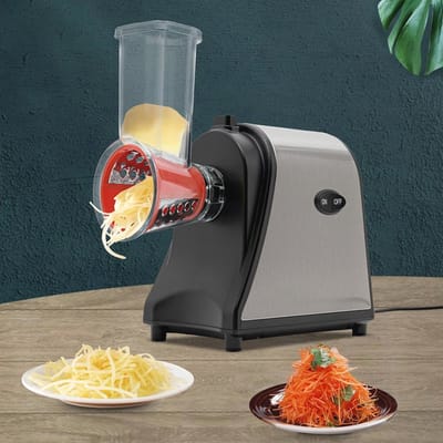 Multifunctionele elektrische snijmachine 1000 W met 5 snijtrommels voor groenten, fruit en kaas