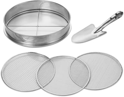 Dailygoods- Tuinzeef Roestvrij Staal - Grondzeef - Zandzeef - Tuinzeef metaal - Tuingereedschap - 3 maaswijdten 3/6/9 mm