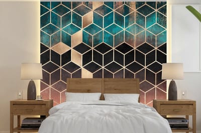 Behang - Fotobehang Abstract - Kubus - Goud - Patronen - Luxe - Breedte 350 cm x hoogte 350 cm
