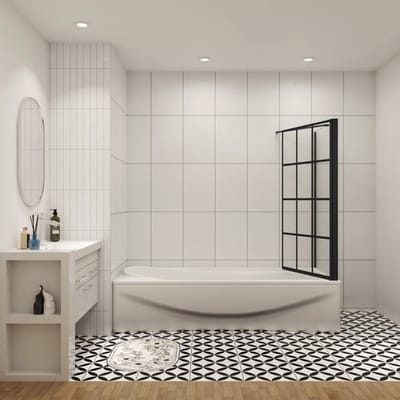 Badwand Phlox 1-Delig 80x140 Met Zijwand 70cm 6Mm Helder Glas Zwarte Kaders Antikalk Mat Zwart