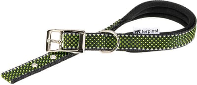 FERPLAST Daytona Deluxe Halsband / Hondenhalsband - Zachte voering - Groen - Reflecterend - M - Breedte: 2 cm - Nekomtrek: 35 - 43 cm (GELIEVE ALVORENS BESTELLEN OPMETEN)