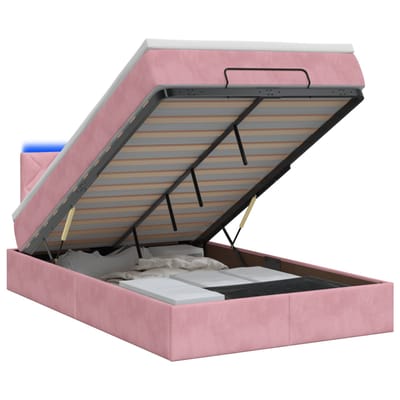 vidaXL - Ottomaanse - Bed - met - Matras - en - LED - Roze - 120 - x - 200 - cm - fluweel