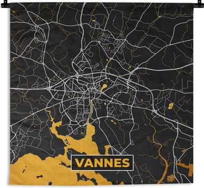 Wandkleed - Wanddoek - Frankrijk – Plattegrond – Kaart – Vannes – Stadskaart - 180x180 cm - Wandtapijt