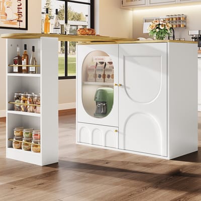 MODENUIT Bartafel - Draaibaar Met 3 Deuren - Voor Keuken En Woonkamer - MDF En Metaal - Wit - 138x39x105 Cm