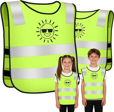 Veiligheidsvest voor Kinderen, 2-delige set, Ademend en Lichtgewicht, Reflecterende Strepen, Ideaal voor Fietsen en Wandelen