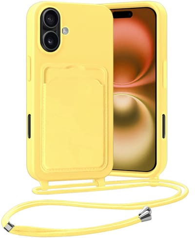 Hoesje Geschikt voor iPhone 16 Plus Hoesje Met Telefoonketting Pasjeshouder Case Koord - Hoesje Geschikt voor iPhone 16 Plus Hoes Met Kaarthouder - Geel