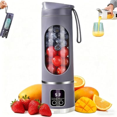 Digitale multifunctionele sapcentrifuge/blender, LED-display, draagbare blender, draadloos ontwerp, USB-C opladen, lekvrij deksel, 450 ml inhoud, digitaal display, sapcentrifuge waarmee je smoothies, sappen en ijs kunt crushen - paars