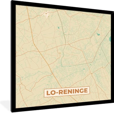 Fotolijst incl. Poster - Stadskaart - Plattegrond - Kaart - Vintage - Lo-Reninge - 40x40 cm - Posterlijst