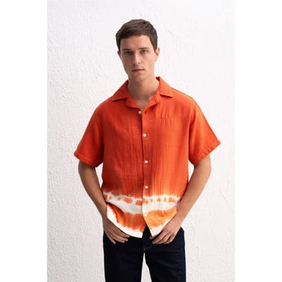 Tie-Dye Korte Mouw Shirt met Knopsluiting