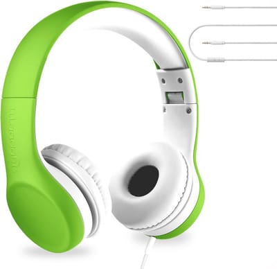 Hoofdtelefoon voor Kinderen met Kabel en Microfoon - Veilig Luisteren met Volume Beperking, Comfortabele Oorkussens en Verstelbare Hoofdband - Groen