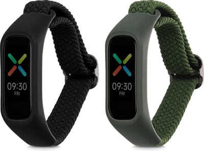 kwmobile Horlogebandjes geschikt voor Oppo Band Sport - 2 x Nylon Smartwatch bandje in zwart / groen.