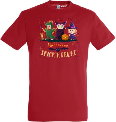 T-shirt Halloween TrickrTreat | Halloween kostuum kind dames heren | verkleedkleren meisje jongen | Rood | maat XS