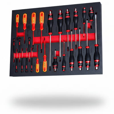 Schroevendraaierset 25-delig – SL, PH, Torx, Zeskant | Vision-Softmodule 52×40×3 cm – Ergonomische Handgrepen – Compact, Overzichtelijk & Duurzaam