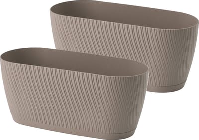 Form Plastic Plantenbak/bloembak Waves - 2x - kunststof - beige - D27 x B12 x H12 cm - met opvang schotel - rond