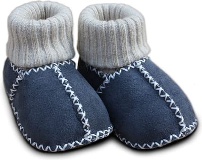 WOOOL Schapenvacht Slofjes - Baby - Antraciet (22/23) 100% Echt Leer en Schapenwol - ECO+