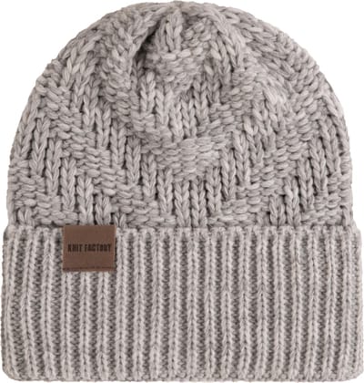 Knit Factory Sally Gebreide Muts Heren & Dames - Beanie hat - Licht Grijs/Beige - Grofgebreid - Warme grijs gemeleerde Wintermuts - Unisex - One Size