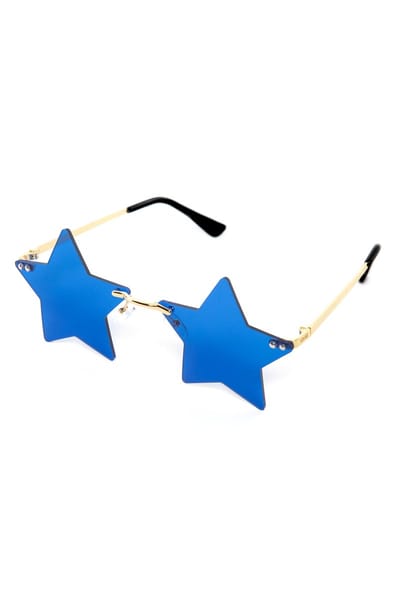 KIMU® Sterren Zonnebril - Goud Montuur - Blauwe Ster Glazen - Gouden Sterretjes Bril Blauw Fout Festival