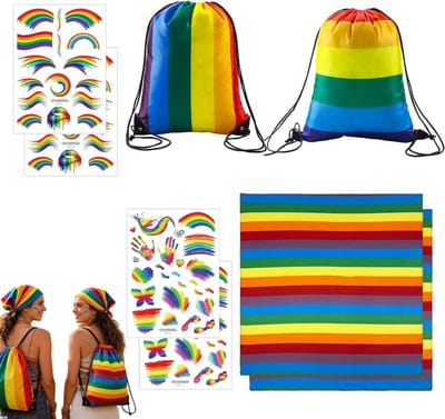 Kleurige Trekkoord Tas Set – Duurzaam Polyester, 34x42cm, Inclusief 2 Tassen, 2 Stofjes en 2 Stickers, Ideaal voor Feestelijke Gelegenheden en Trots Vieringen