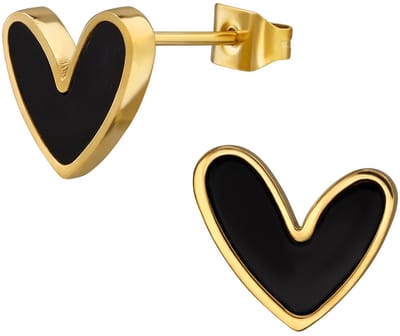 Joy Ibiza - hartje oorbellen - chirurgisch staal - 10 x 12 mm - zwart - ip/pvd gold plated