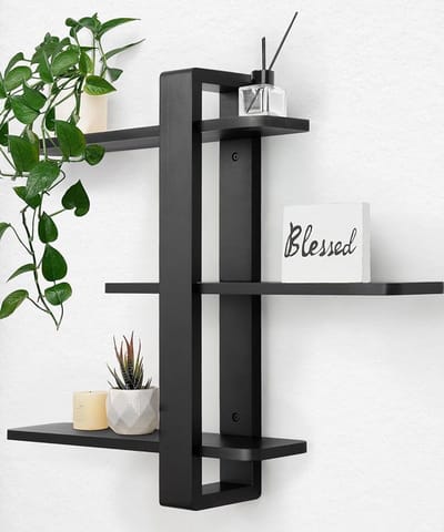 Famanu – Zwevende wandplanken set van 3 – Grenenhout – Zwart – 50 cm