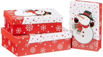 Dailygoods- Geschenkdoos 3-delige set - Geschenkdozen - Cadeauverpakking - Kerstmis - 3D-motief (sneeuwman) - Perfect voor feestdagen