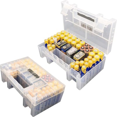 Batterij Organizer Opbergdoos - Batterijhouder Batterijbakje - Batterijen Netjes Houden - Ruimte voor 120 Batterijen - 5.9x3.5x1.9IN - Wit