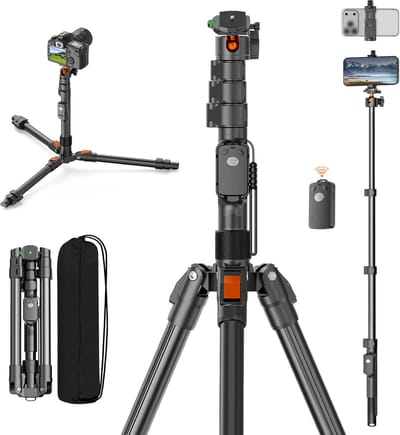SnelShoppen - 191cm Camerastatief, Aluminium Smartphone Statief met Afstandsbediening, 360° Kantelkop, Verstelbaar Tripod voor Camera, Mobiele Telefoo