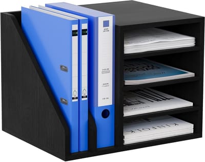 Houten Bureau Organizer met 4 Lades voor A4 Documenten, Tijdschriften en Post, Zwart, 390x300x300mm