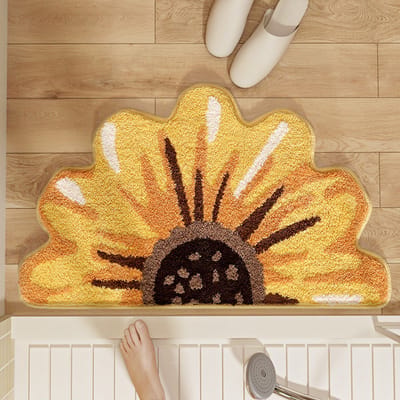 Vloermat voor Badkamer en Keuken 60 x 90 cm - Zonnebloemdesign - Zacht en Pluizig - Anti-slip Onderkant - Geschikt voor Badkamer, Keuken, Slaapkamer, Kinderkamer en Woonkamer - Geel Decoratieve Badmat