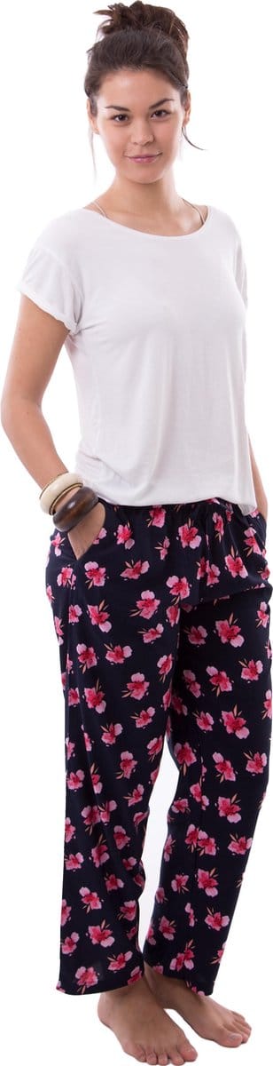 Amantes Dames yoga broek - lounge broek - Navy bloem print - Maat L