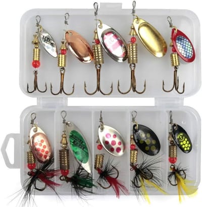 Set van 10 Meerkleurige Visblinkers voor Forel en Baars met Opbergdoos