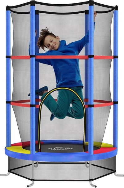 Kindertrampoline Veilig - Springkussen Binnen - Buiten Spelen - Elastische Veren - 140 x 190 cm - Meerkleurig