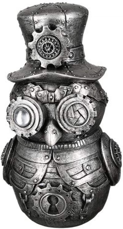 Sculptuur - Beeld - Steampunk uil zilver brons - Decoratief Fantasie Figuur