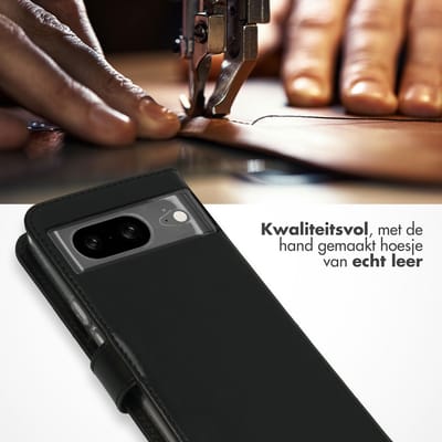 Selencia Hoesje - Geschikt voor Google Pixel 8 - Echt Lederen Bookcase - Zwart