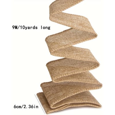 1 Rol van 6 cm Breed Jute Lint met Draad Draadrandlint Geschikt voor Grote Strikken Kransen Boomversieringen Buitenversieringen 6cm*9m/2.36in*10yards beige