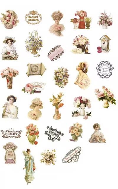Nostalgische stickers - Vintage stickers - Washi Stickers Vintage Vrouwen - Bloemstukken - 60 Stickers - Bullet Journal - Volwassenen - Scrapbooking - Agenda - Washi sticker - CHPN