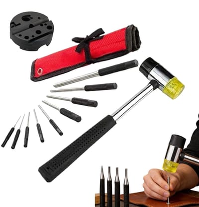 Pen Punch Set - Metaalponsen Set - Metaal Bewerken - Met Hamer - 13 Delig - Zilver