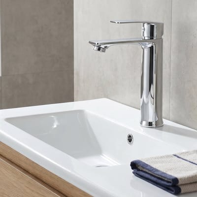 Wastafelkraan - 17cm Mengkraan voor Badkamer - Waterbesparende Perlator - Keramische Klep - Verchroomd Koper - Zilver