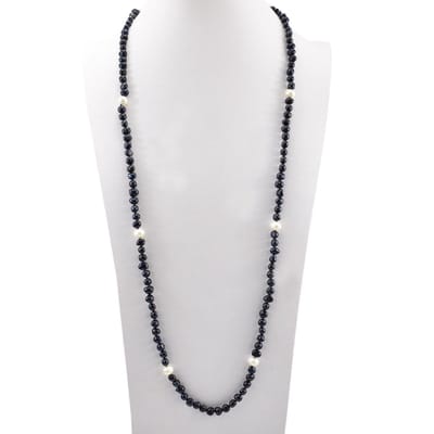 Proud Pearls® zwarte parelketting met grote witte parels (100cm lengte)