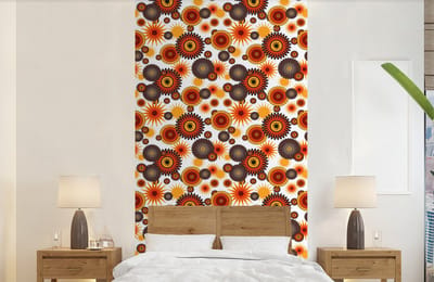 Behang - Fotobehang Design - Retro - Oranje - Bloemen - Breedte 120 cm x hoogte 240 cm