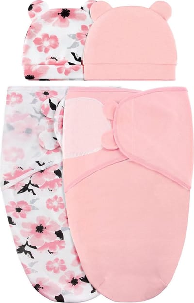 Inbakerzak Baby 0-3 maanden Baby-inbakerdoek met hoofdbeschermer voor meisjes Jongen Babyslaapzak voor pasgeboren peuters 100% biologisch katoen Baby-inbakerdeken voor baby's Unisex 2 stuks