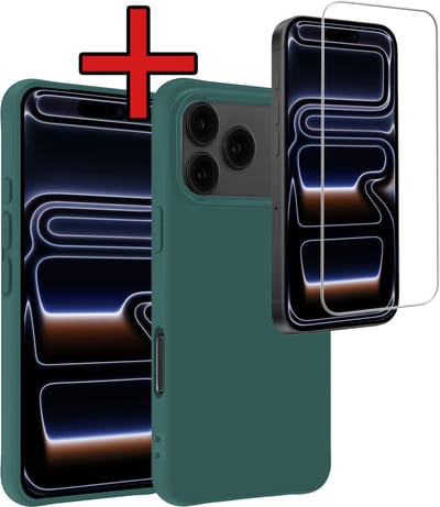 Hoesje Geschikt voor Apple iPhone 17 Pro - Sterk & Shockproof - Siliconen Case - Hoes Cover - Donkergroen