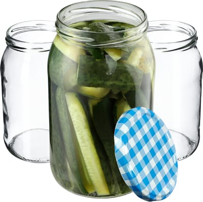 KADAX Weckpotten, 900 ml, inmaakpot om in te doen, inmaakpotten voor schroefdeksel, inmaakpot, bruikbaar als jampot, voorraadpot, conservenglas (8 stuks, blauw geruit)